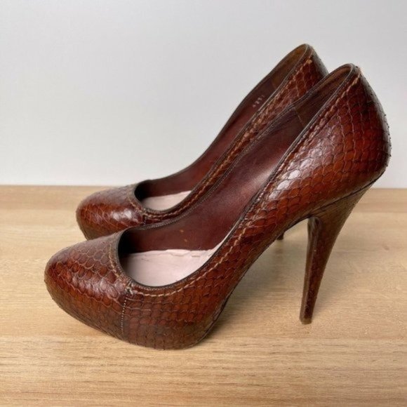 Miu Miu Women's Sz 39.5 US 9.5 Brown Python Snakeskin Leather Pumps High Heels - Picture 1 of 9